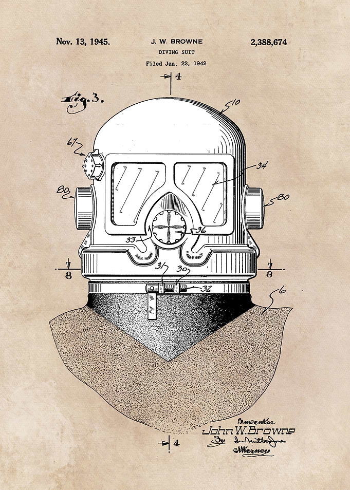 patent art Browne 1945 Diving suit