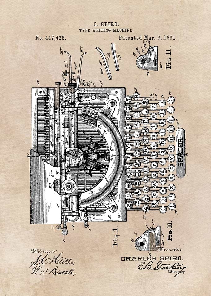 patent art Spiro 1891 Type writing machine