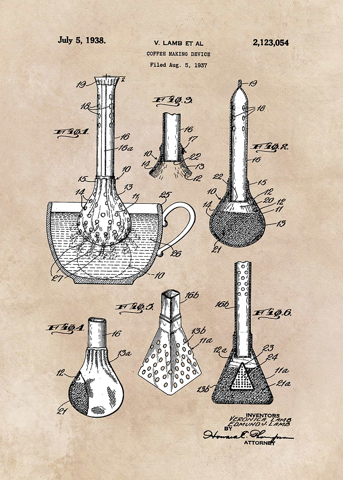 patent art Lamb 1938 Coffee making device