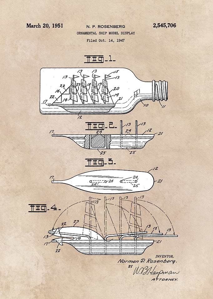 patent art Rosenberg 1951 Ornamental ship model di