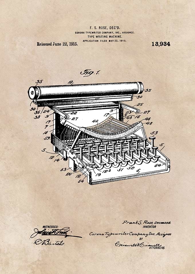 patent art Rose Type writing machine 1915
