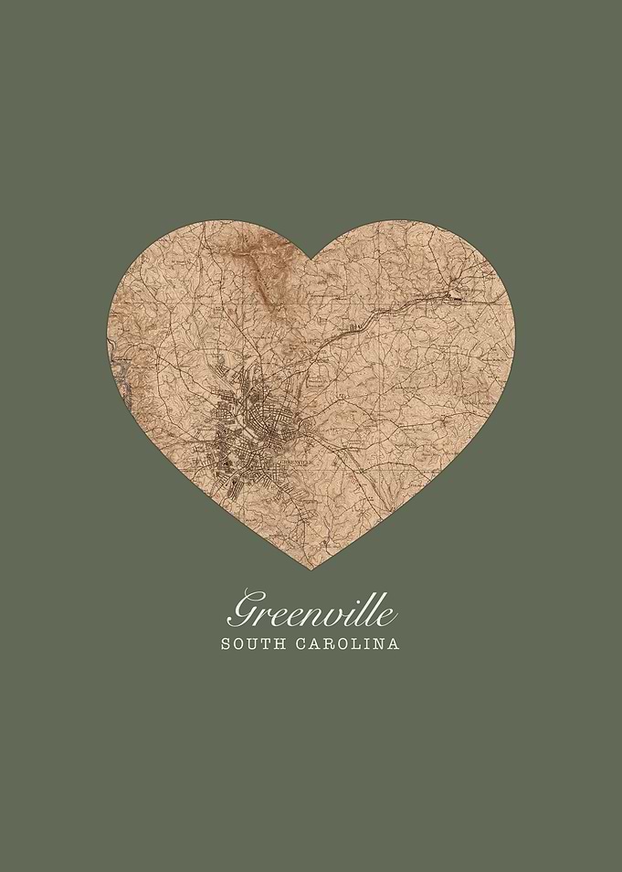 Greenville South Carolina City Streep Map Heart