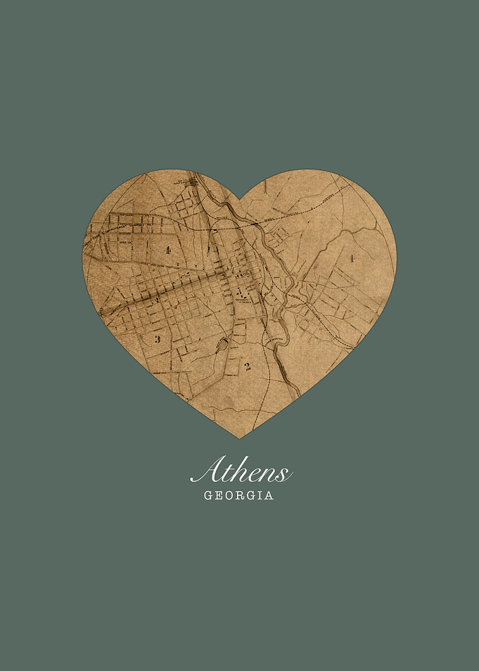 Athens Georgia City Heart Street Map Love