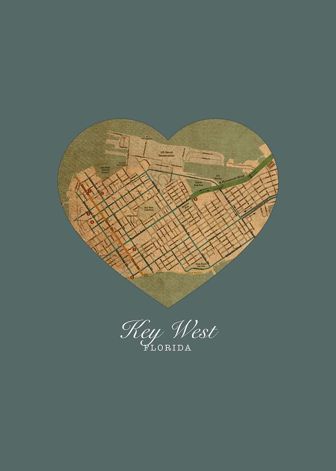 Key West Florida City Heart Street Map Love