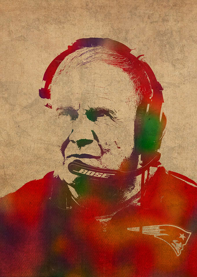 Coach Bill Belichick Watercolor portrait