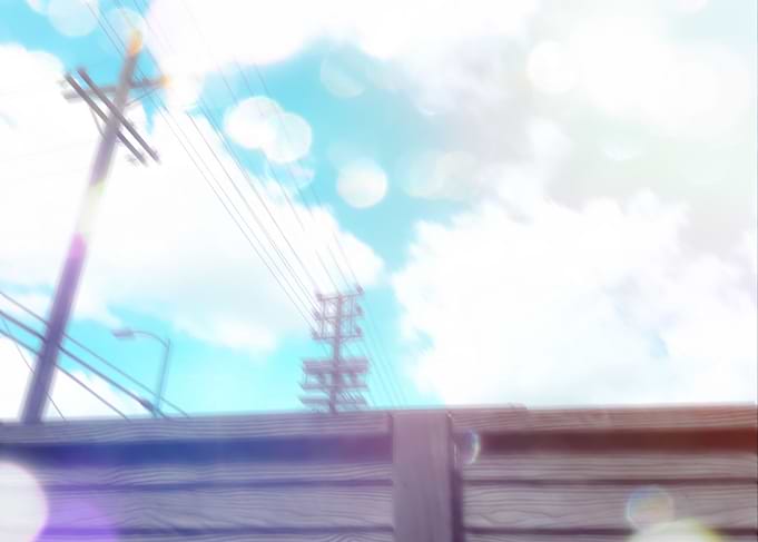 cloudy blue sky and electric pole and wood wall in
