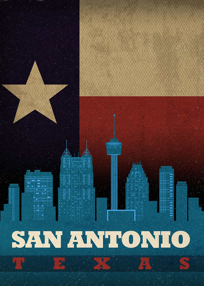 San Antonio Texas City Skyline State Flag