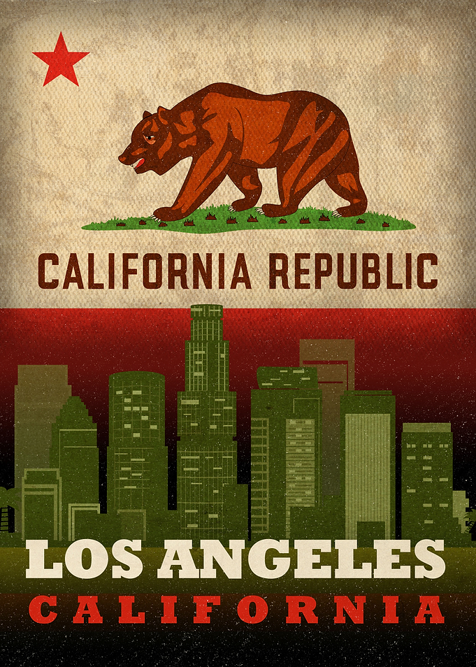 Los Angeles California City Skyline State Flag