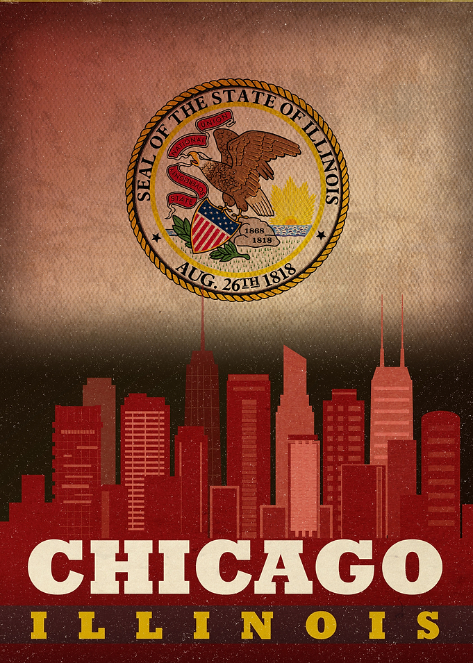 Chicago Illinois City Skyline State Flag