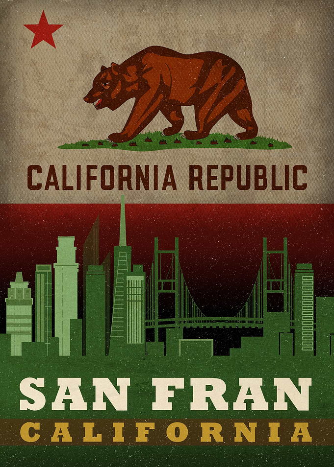 San Francisco California City Skyline State Flag