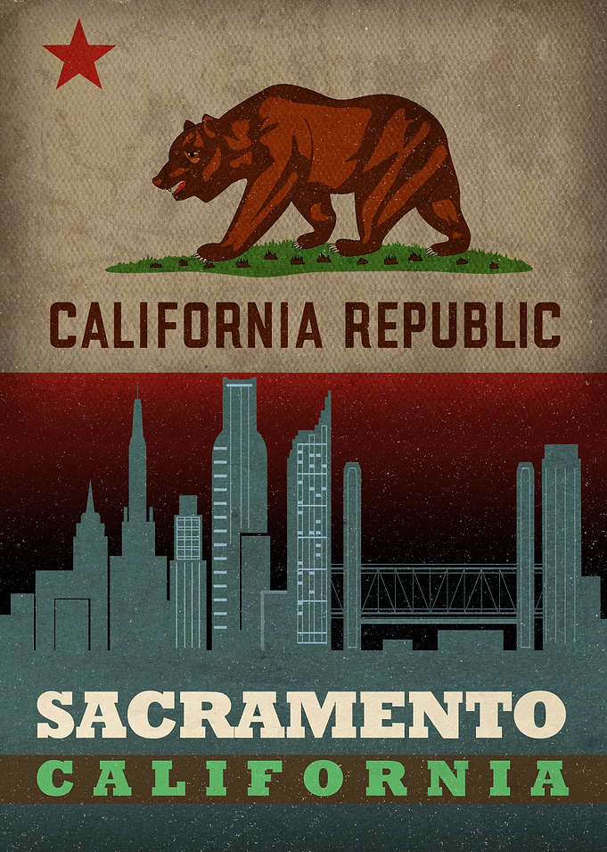 Sacramento California City Skyline State Flag