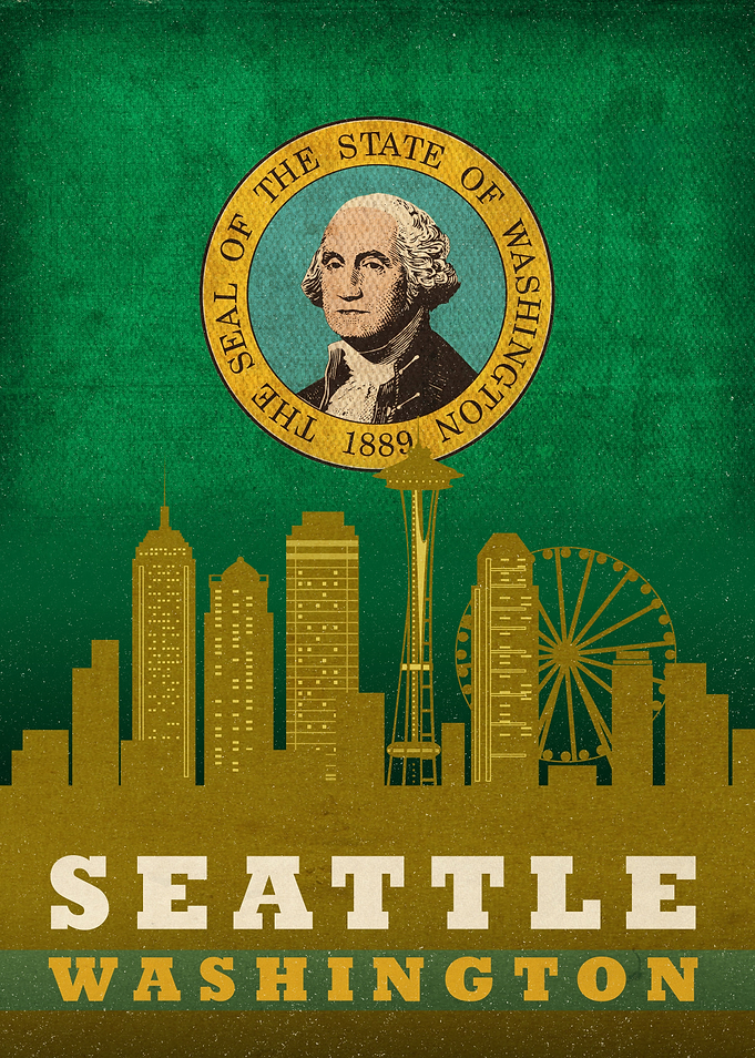 Seattle Washington City Skyline State Flag