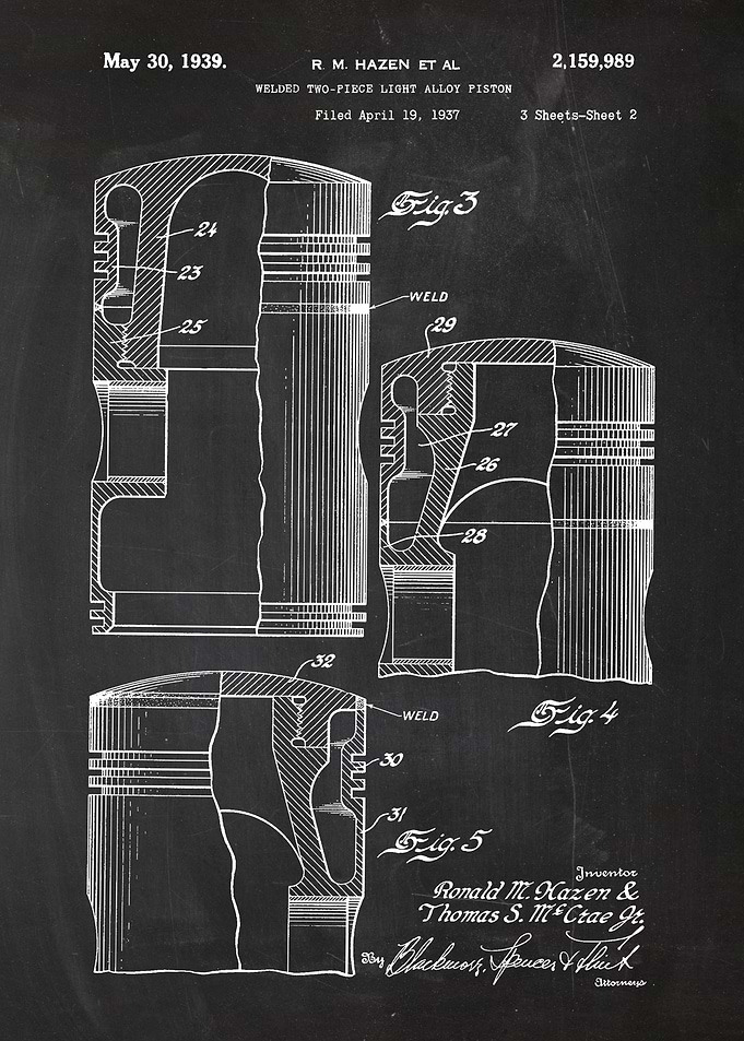 1937 Welded Two-Piece Light Alloy Piston - Drawing