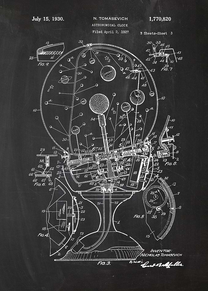1927 Astronomical Clock - Patent Drawing