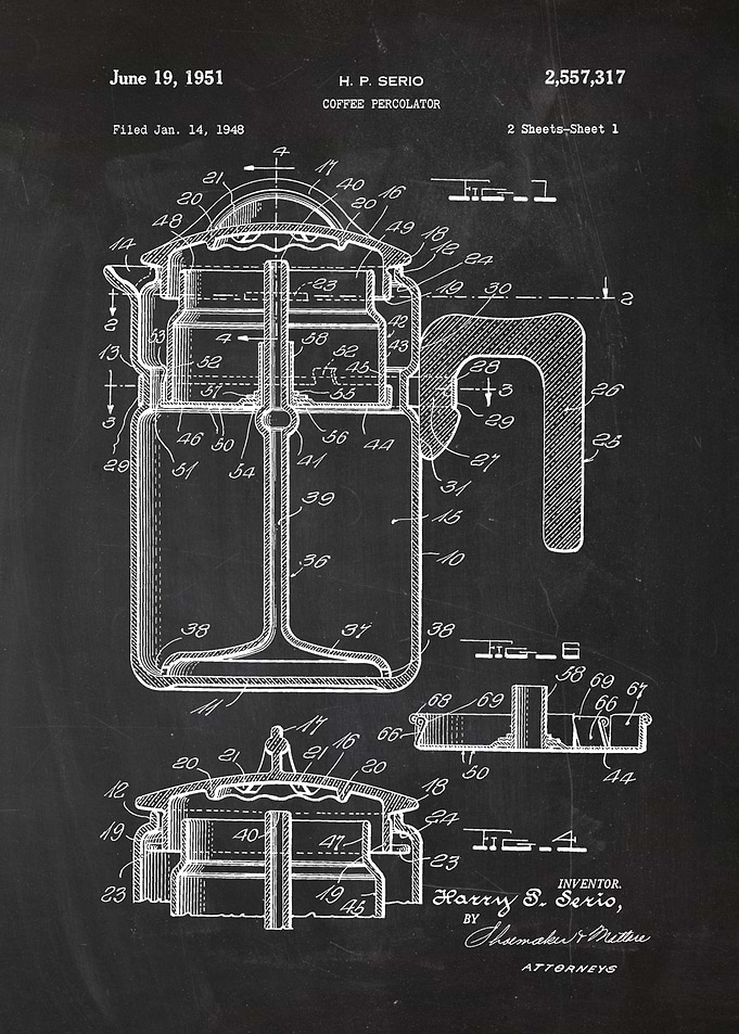 1948 Coffee Percoltor - Patent Drawing