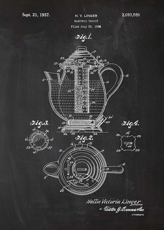 1936 Electric Teapot - Patent Drawing