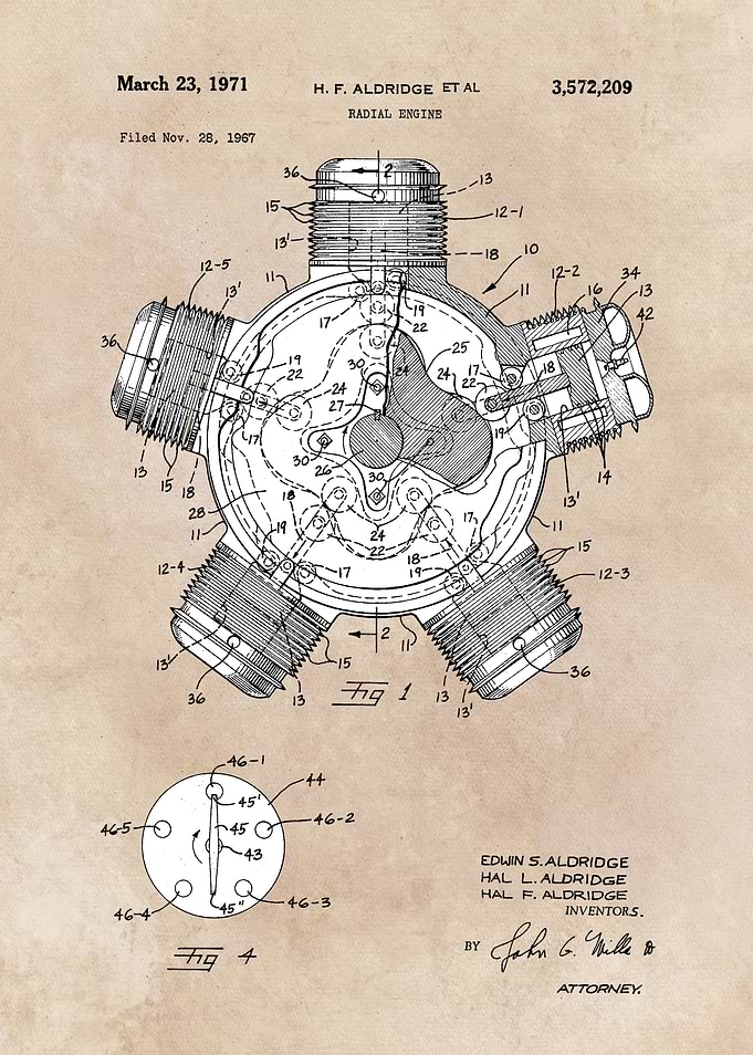 patent art Aldridge 1971 Radial engine