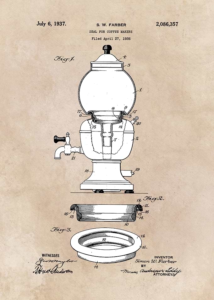 patent art Farber 1937 Seal for coffee makers