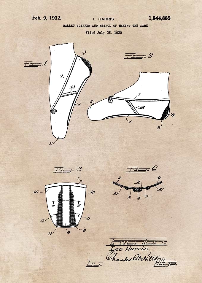 patent art Harris 1930 Ballet slipper and method