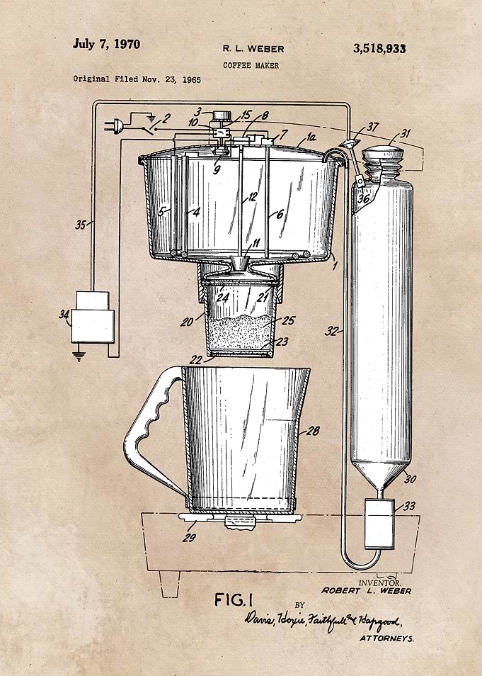 patent art Weber 1970 Coffee maker