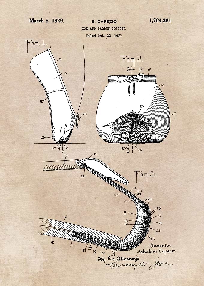 patent art Capezio 1929 Toe and ballet slipper