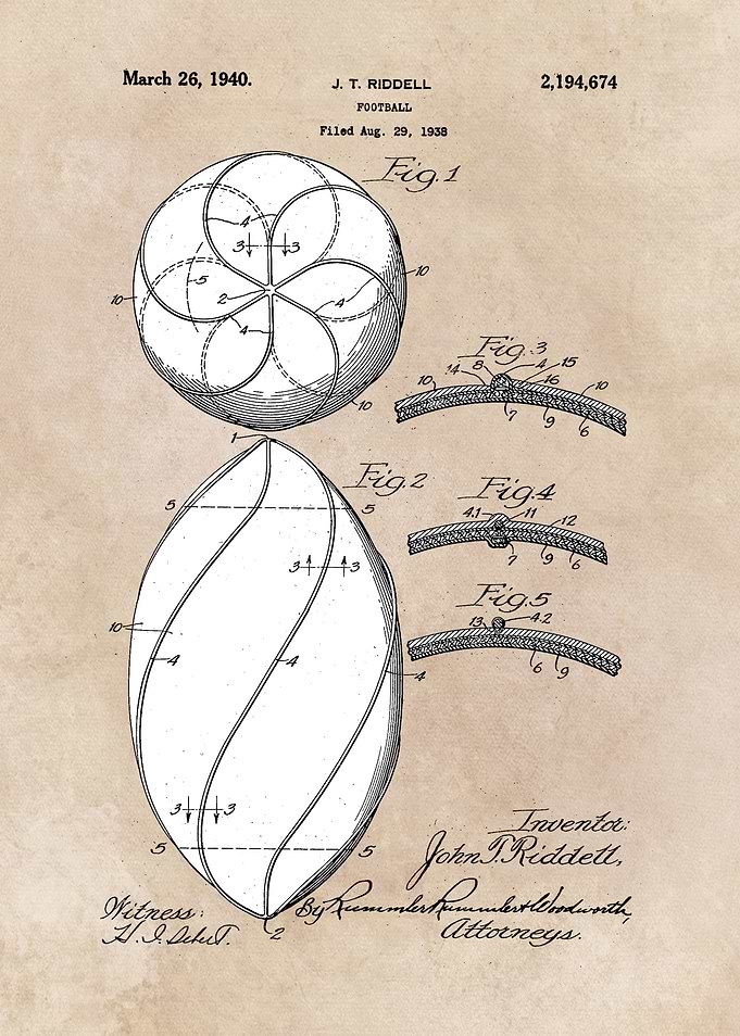 patent art Riddell Football 1940