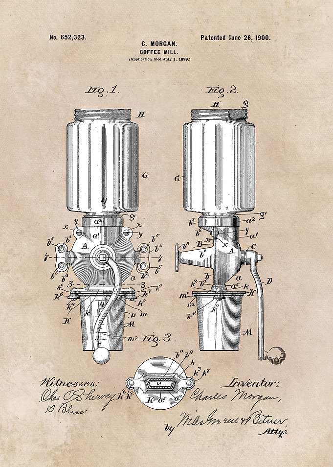 patent art Morgan 1900 Coffee mill