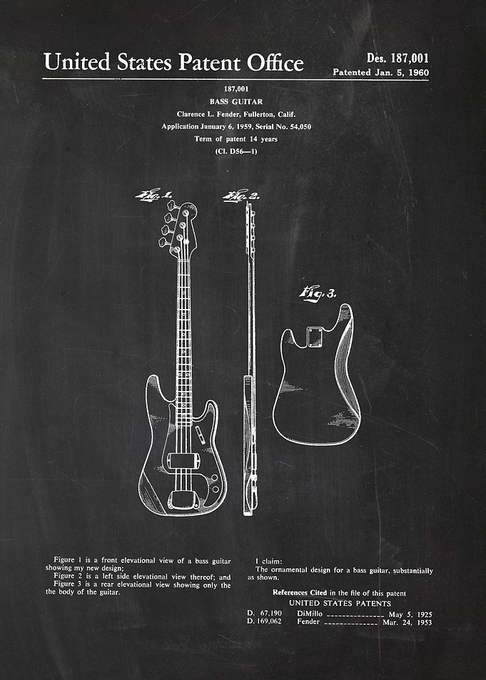 1959 Bass Guitar - Patent Drawing