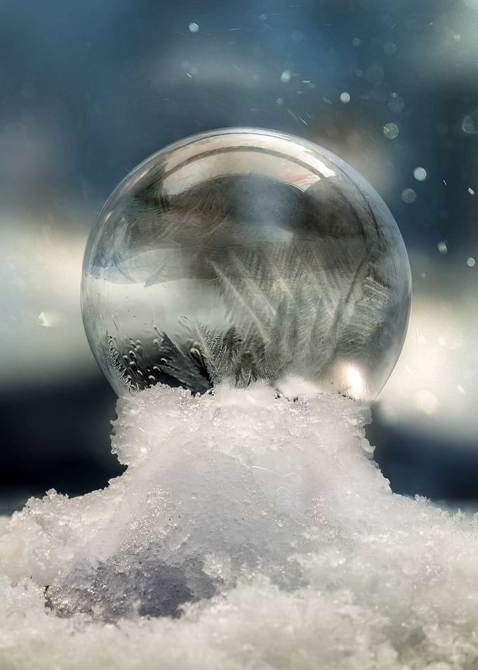 Crystal ball of frozen soap bubble