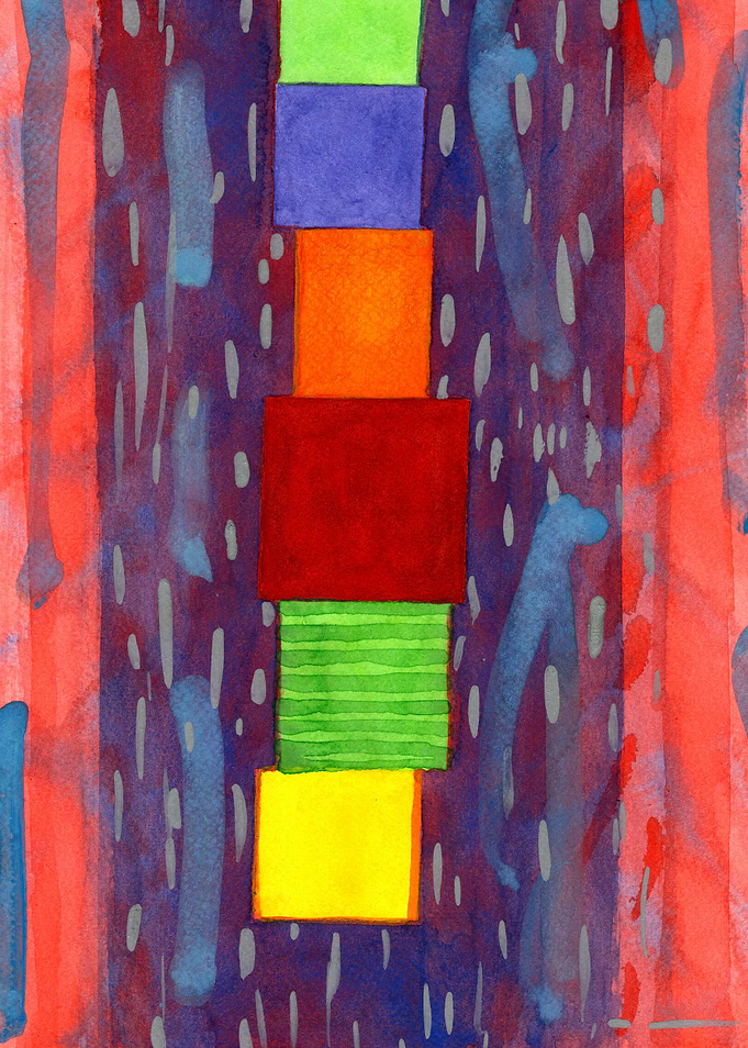 Colorful piled Cubes within free Painting