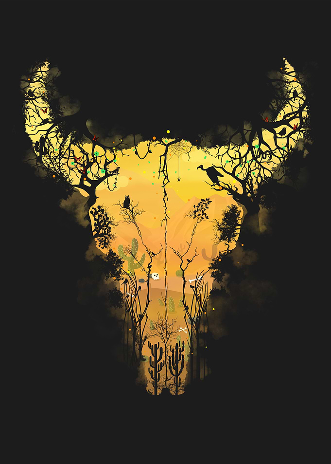 Dark Desert Cow Skull
