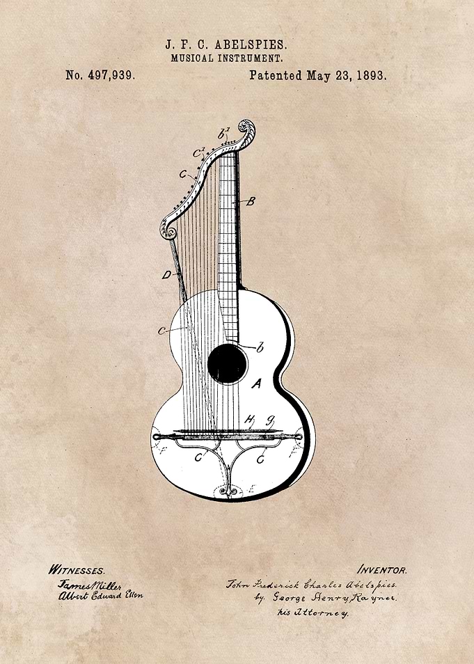 patent art Abelspies 1893 Musical Instrument