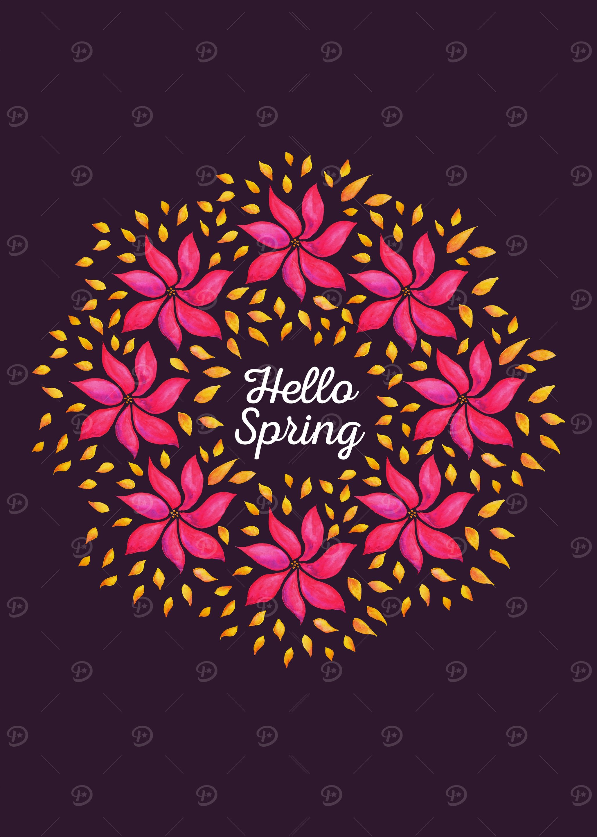 Pretty Watercolor Flowers Wreath Hello Spring