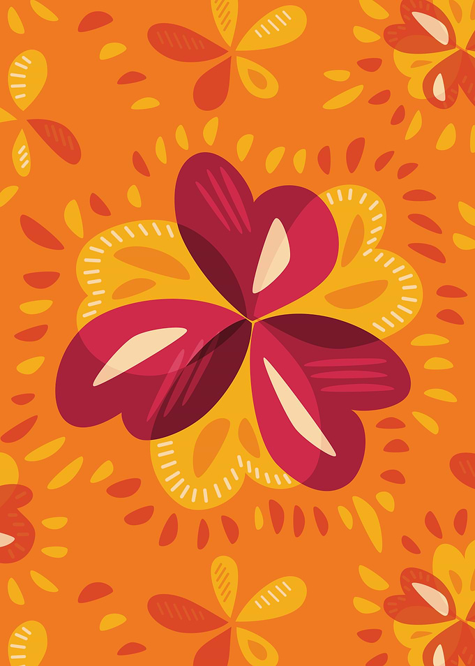 Abstract Clovers In Pink Yellow And Orange