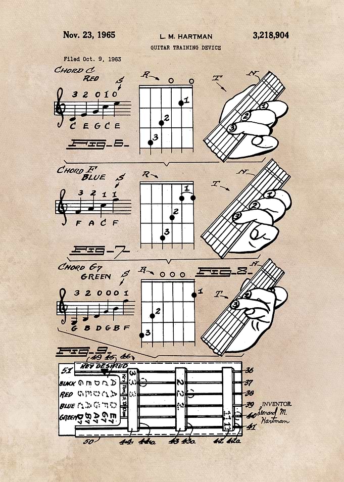 patent art Hartman 1965 Guitar training device