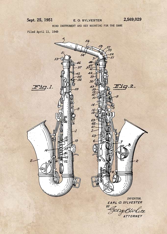 patent art Sylvester 1951 Wind instrument