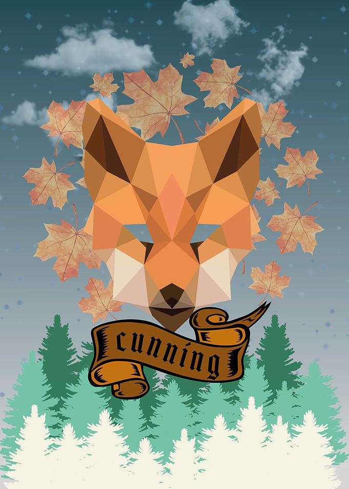 Cunning fox in the front of the forest