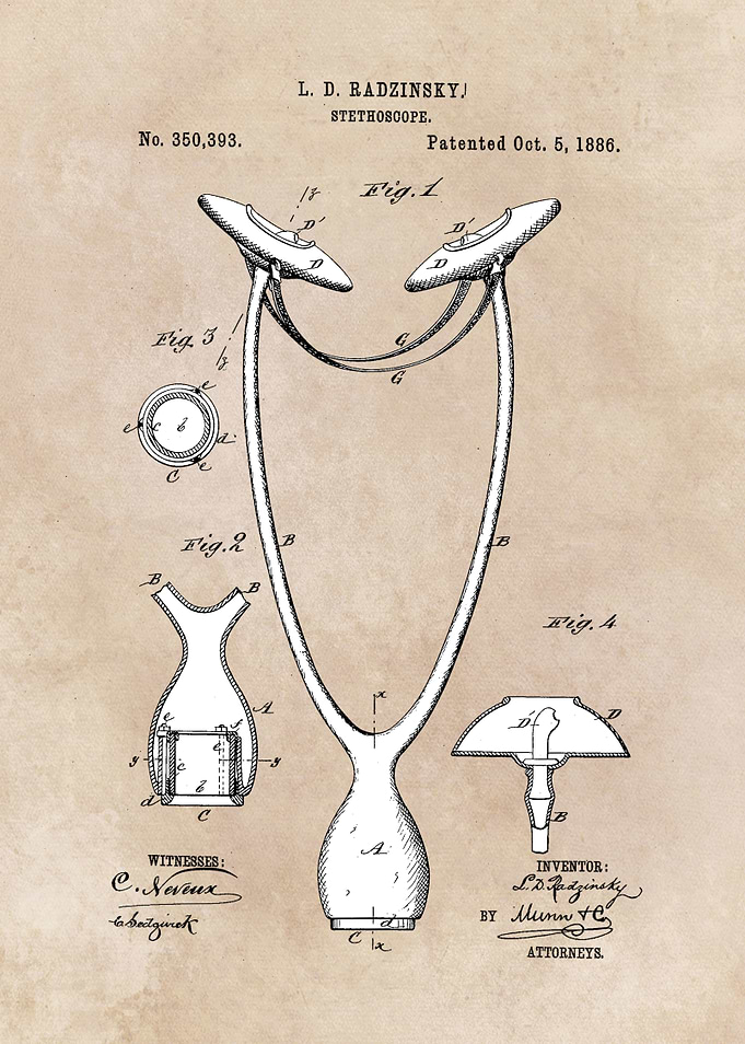 patent art Radzinskyj 1886 Stethoscope