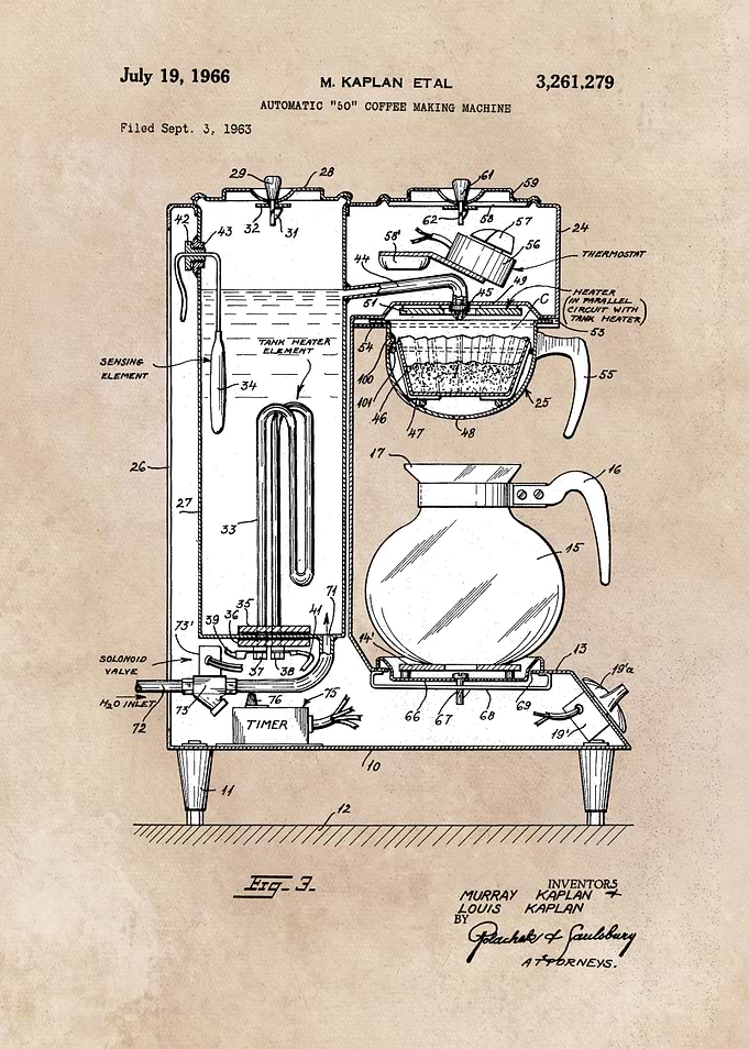 patent art Kaplan 1966 Automatic Coffee making