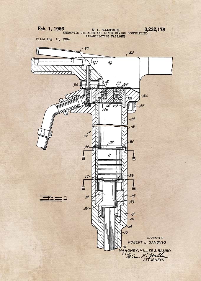 patent art Sandvig 1966 Pneumatic cylinder