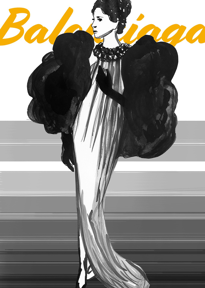 Fashion illustration inspired by Balenciaga