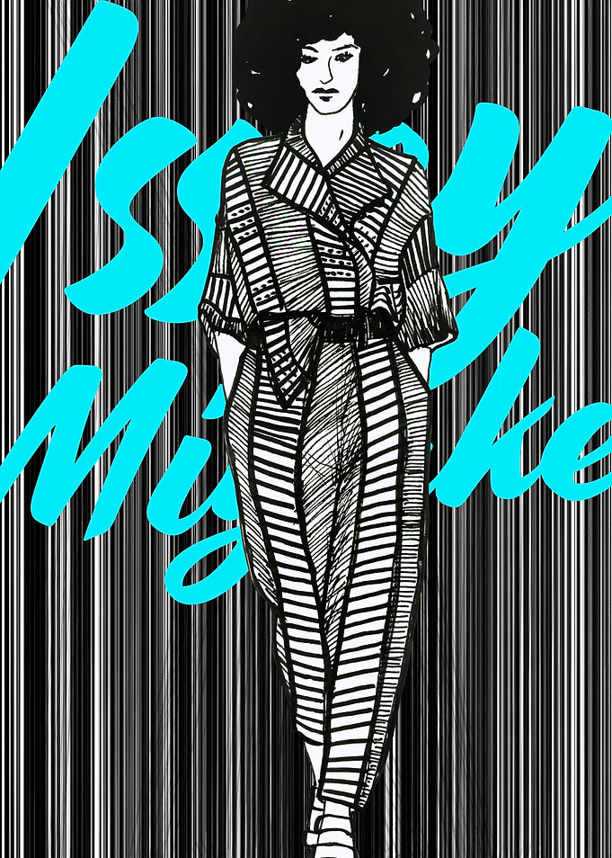 Fashion illustration inspired by Issey Miyake