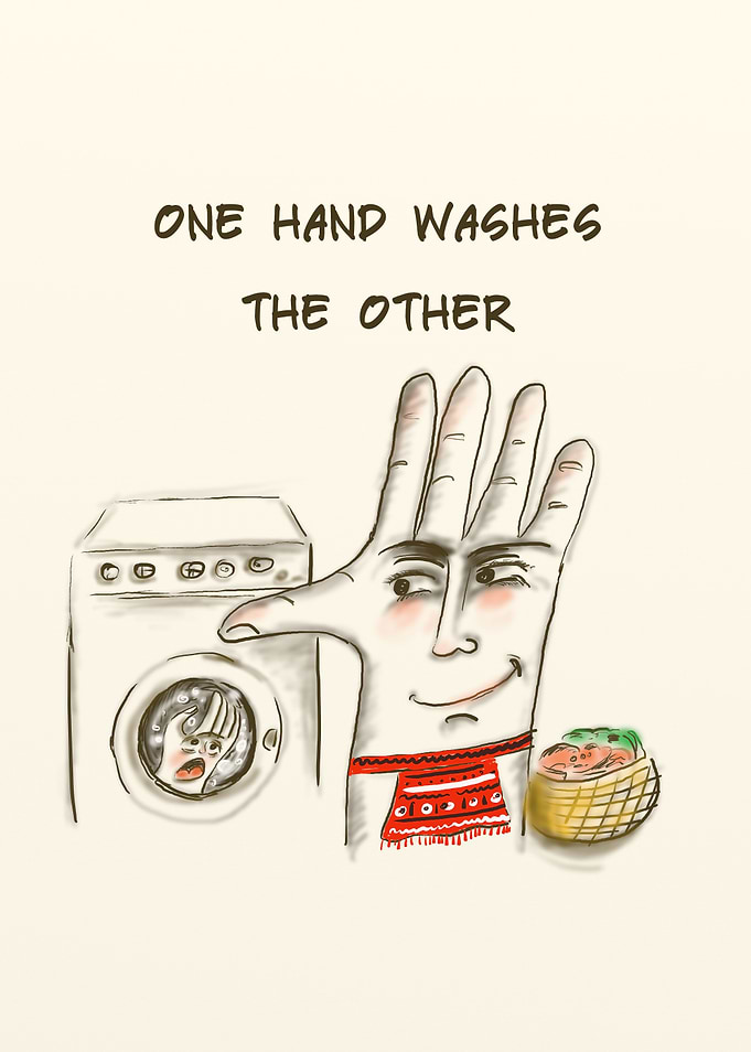 One hand washes the other