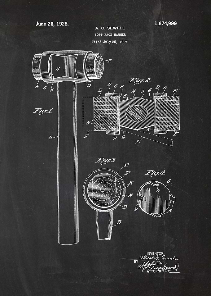 1927 Soft Face Hammer - Patent Drawing