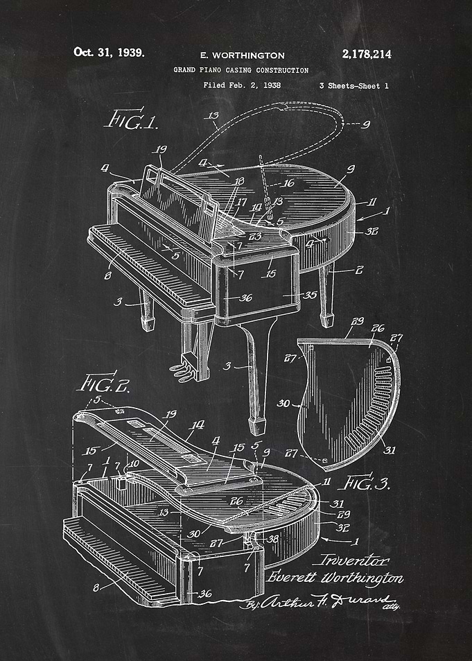 1938 Grand Piano Casing Construction - Patent