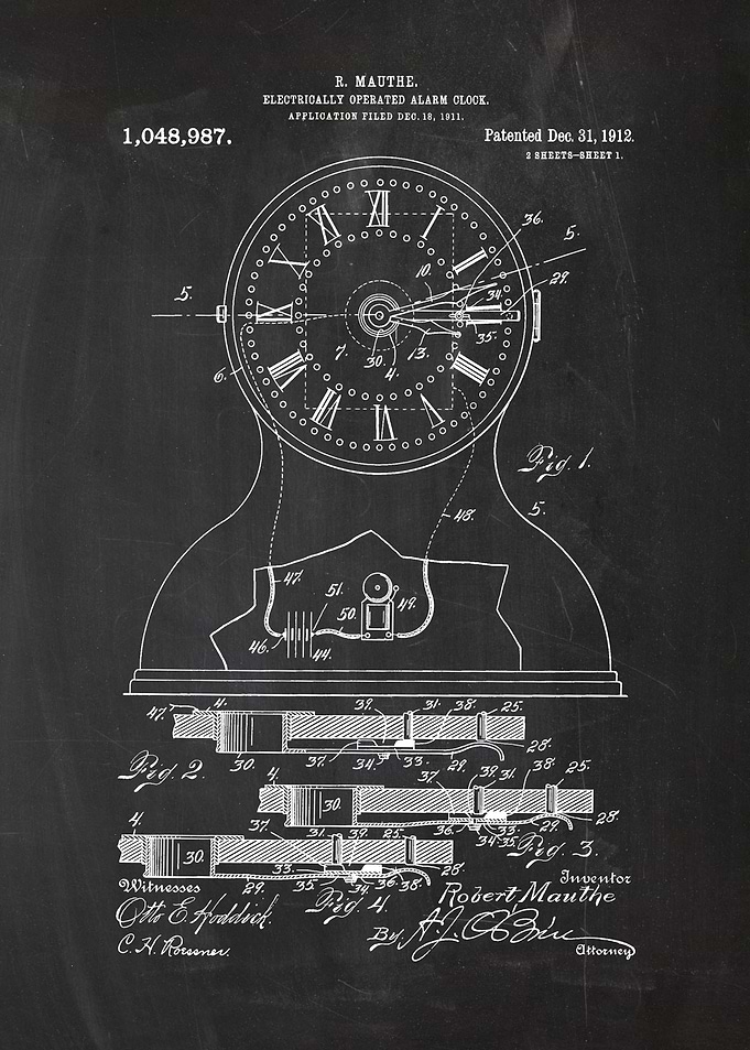 1911 Electrically Operated Alarm Clock - Patent