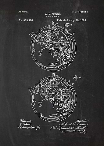 1893 Stop Watch - Patent Dawing