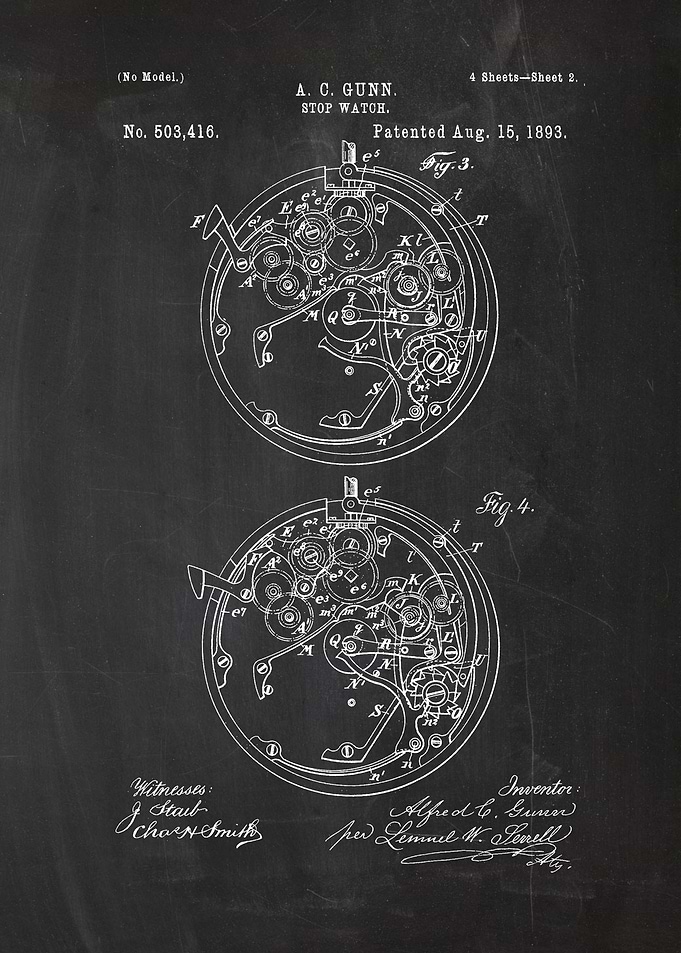 1893 Stop Watch - Patent Dawing