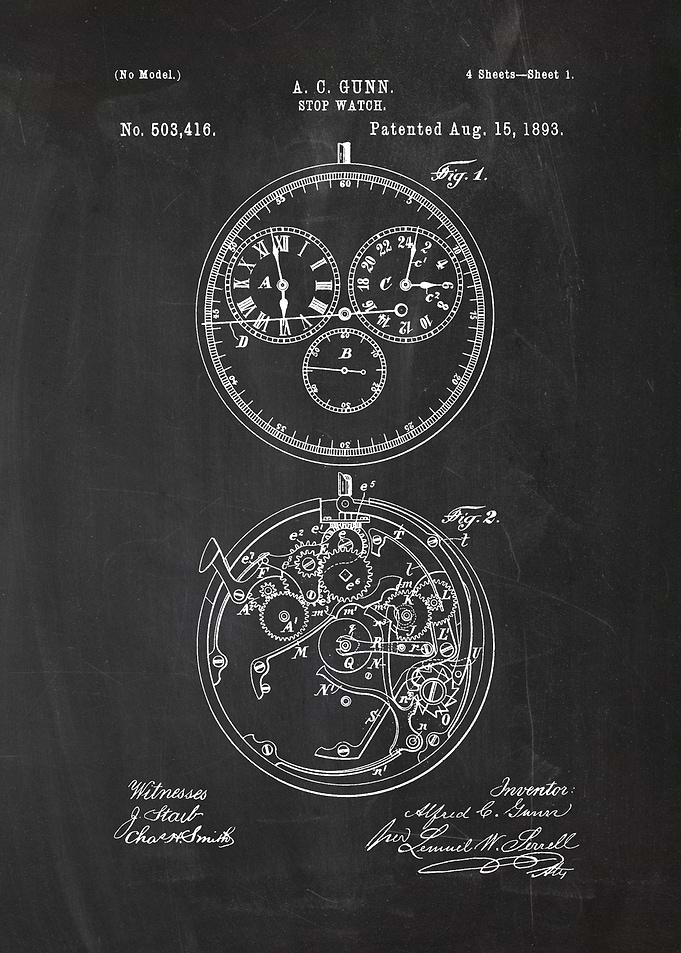 1893 Stop Watch - Patent Dawing