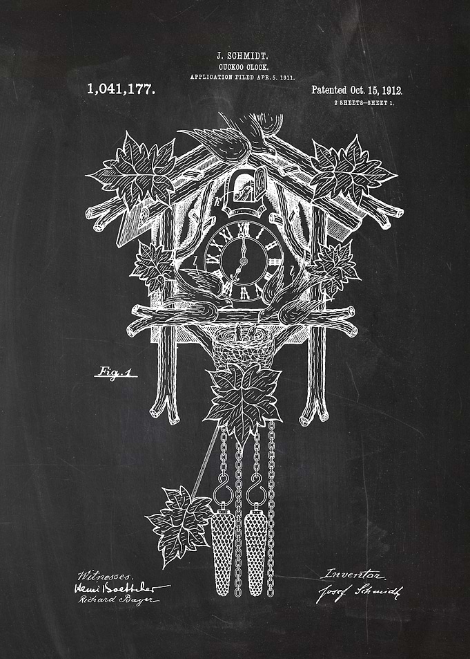 1911 Cuckoo Clock - Patent Drawing